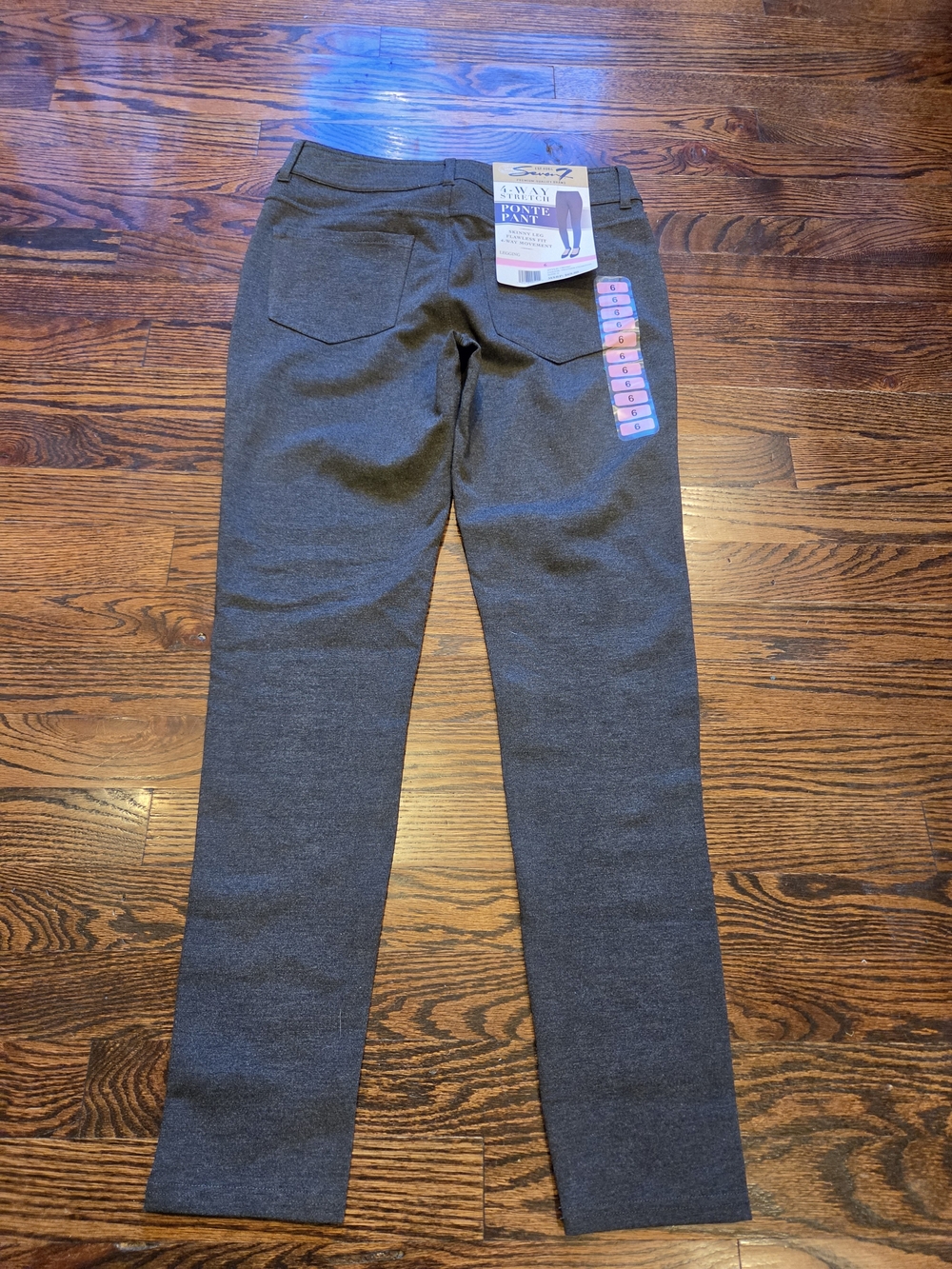 Seven7 brand 4-Way Stretch Ponte Pants in a dark charcoal heather grey